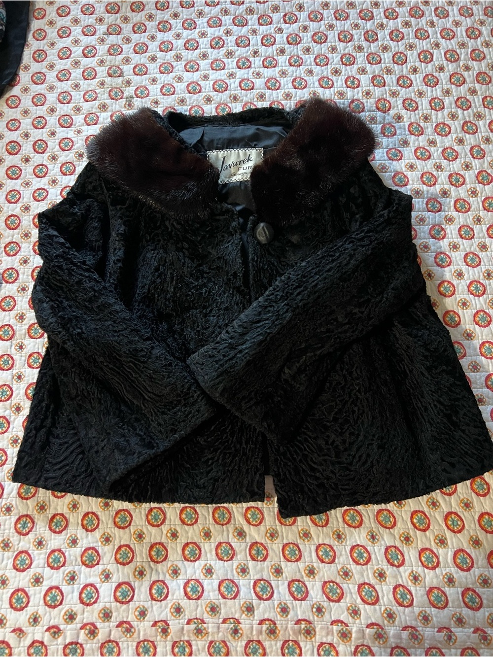Vintage 50s Persian Real Lamb Mink Fur Collar Bolero Jacket size Medium